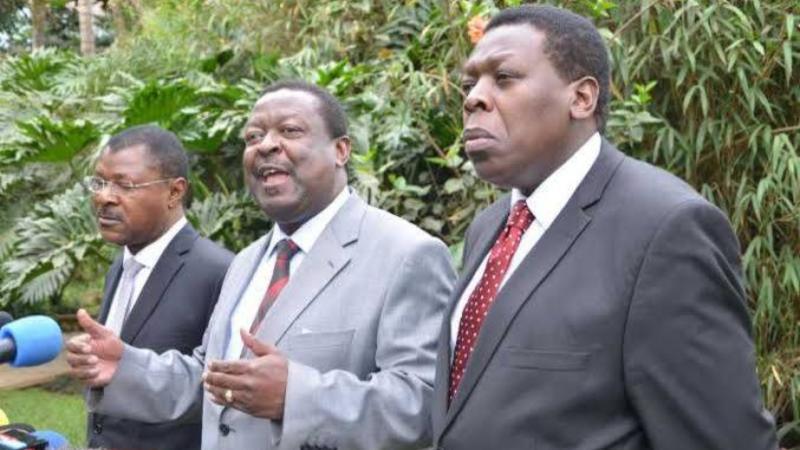 National Assembly speaker Moses Wetang'ula, Prime CS Musalia Mudavadi and DAP-K leader Eugene Wamalwa in a past presser.
